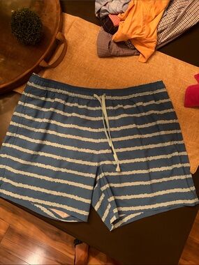 Southern Tide Blue and White Striped Swim Trunks